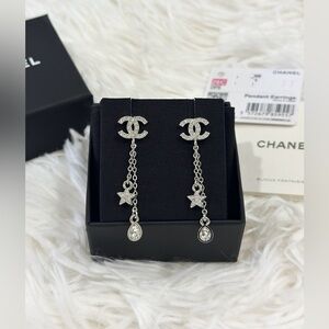 CHANEL Dangle Earrings with Crystals in silver